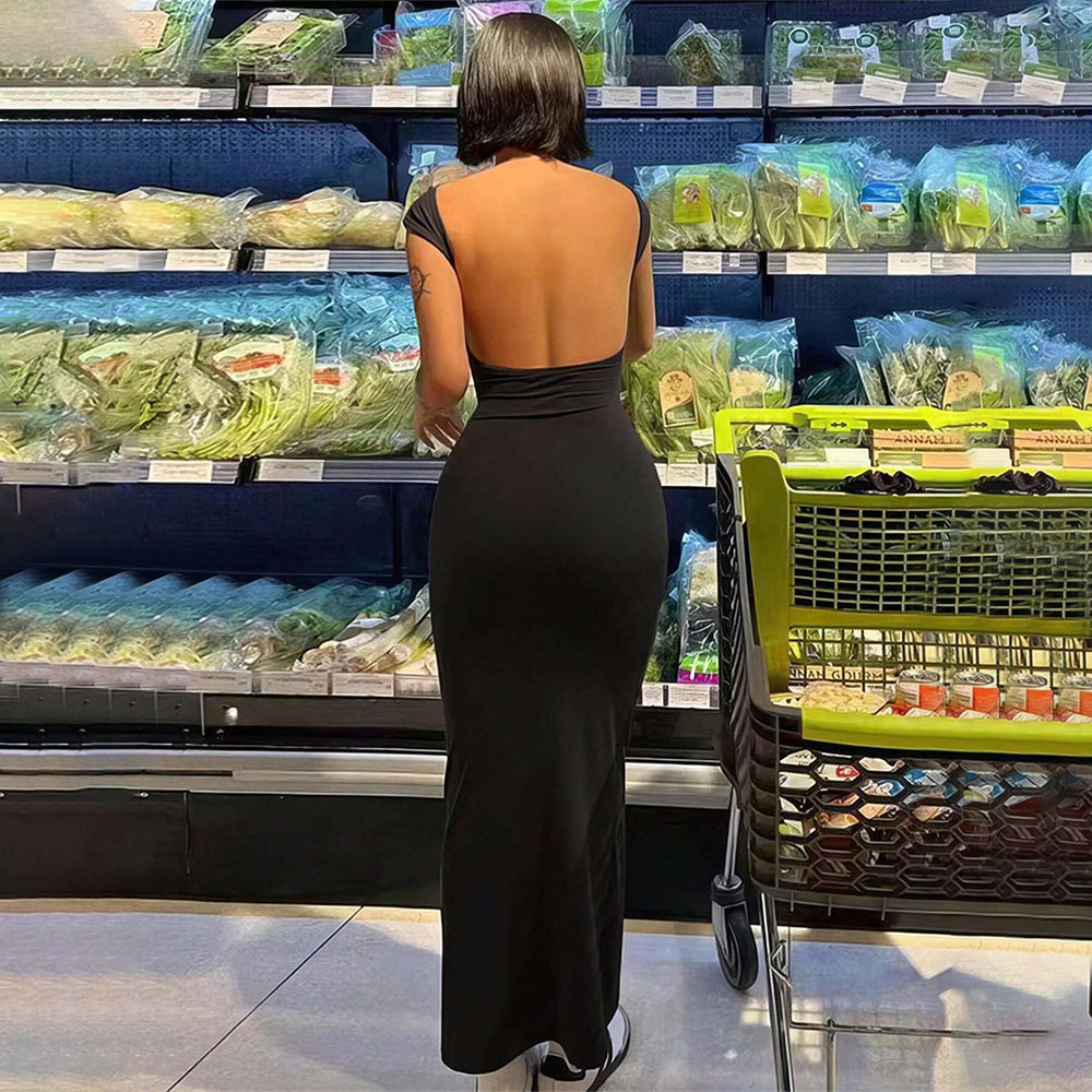 Sexy Backless Bodycon Maxi Dress Slim Fit Waist Cinching Party Wear Available in Multiple Colors Wholesale Options