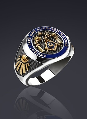 华杰 wwish外贸货源 宗教图腾共济会蓝色滴油双色戒指士指环批