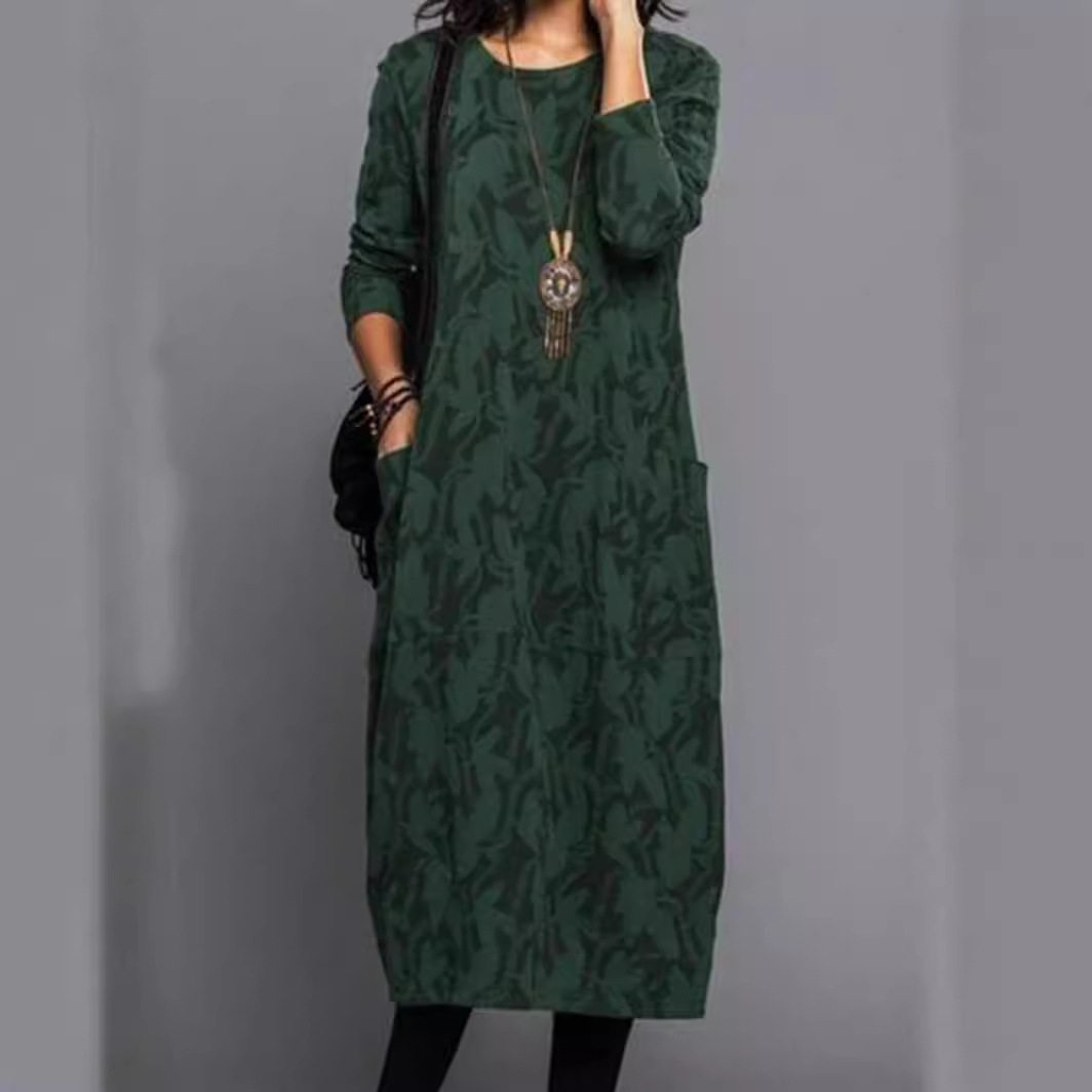Casual Long Sleeve Pocket Dress for Women Round Neck Available in Multiple Colors Wholesale Sizes S to XXXL