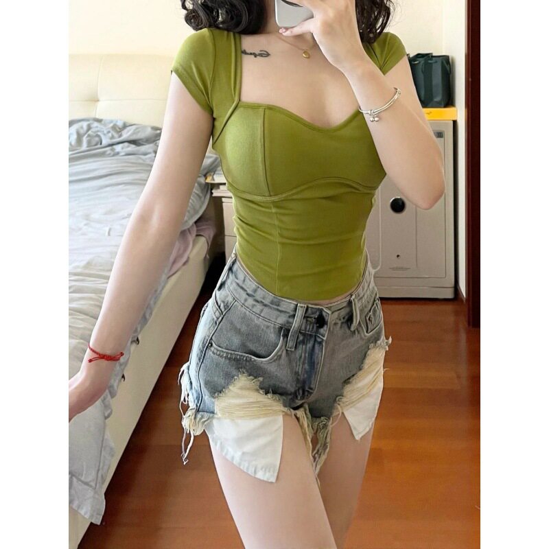 High Waisted Ripped Denim Shorts for Women Vintage Style Slim Fit Casual Summer Wear Wholesale Available