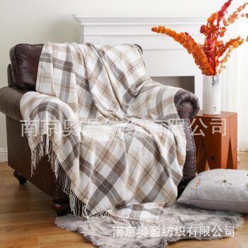 Sofa Blanket Imitation Cashmere Plaid Throw Blanket Tassel Blanket Leisure Blanket Gray and White Plaid Blanket Blanket