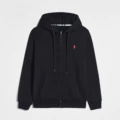 Black and red logo zipper top