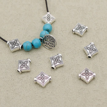 Antique pattern diamond alloy loose beads tassel lanyard bead string ancient silver beads DIY jewelry accessories