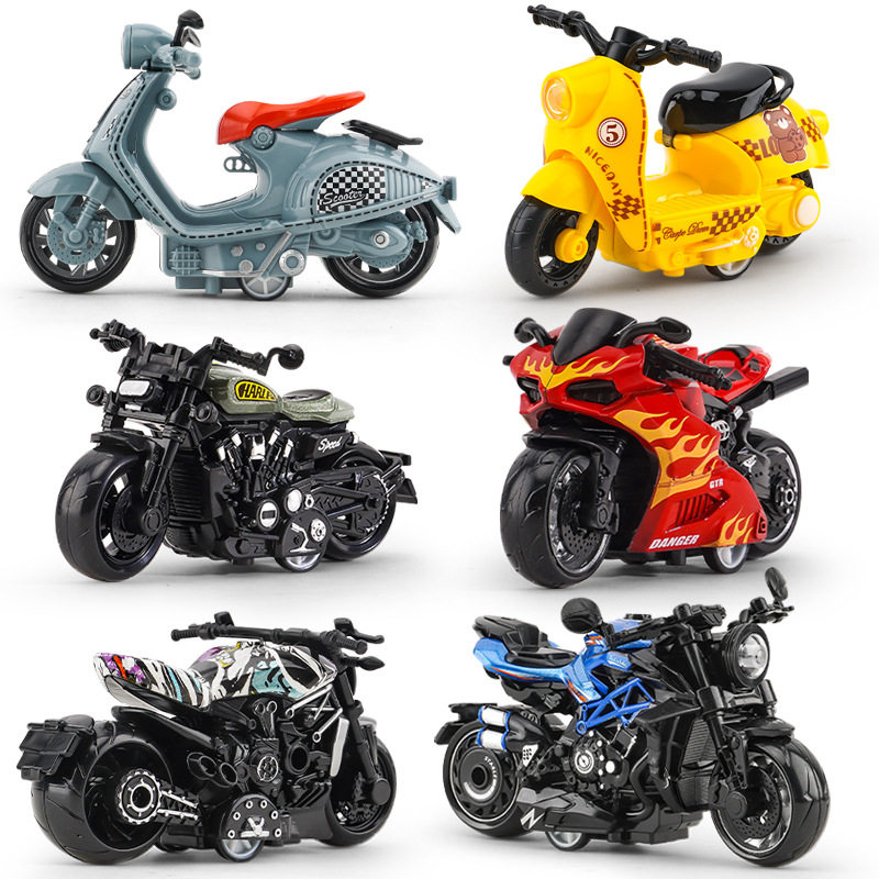 跨境代发儿童玩具男孩宝宝仿真合金摩托车摆件钥匙扣模型玩具车子