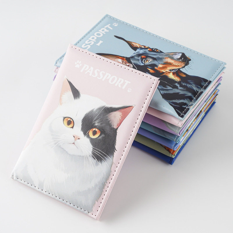 in stock wholesale PASSPORT cute cat dog passport bag printed multi-functional travel passport holder certificate holder