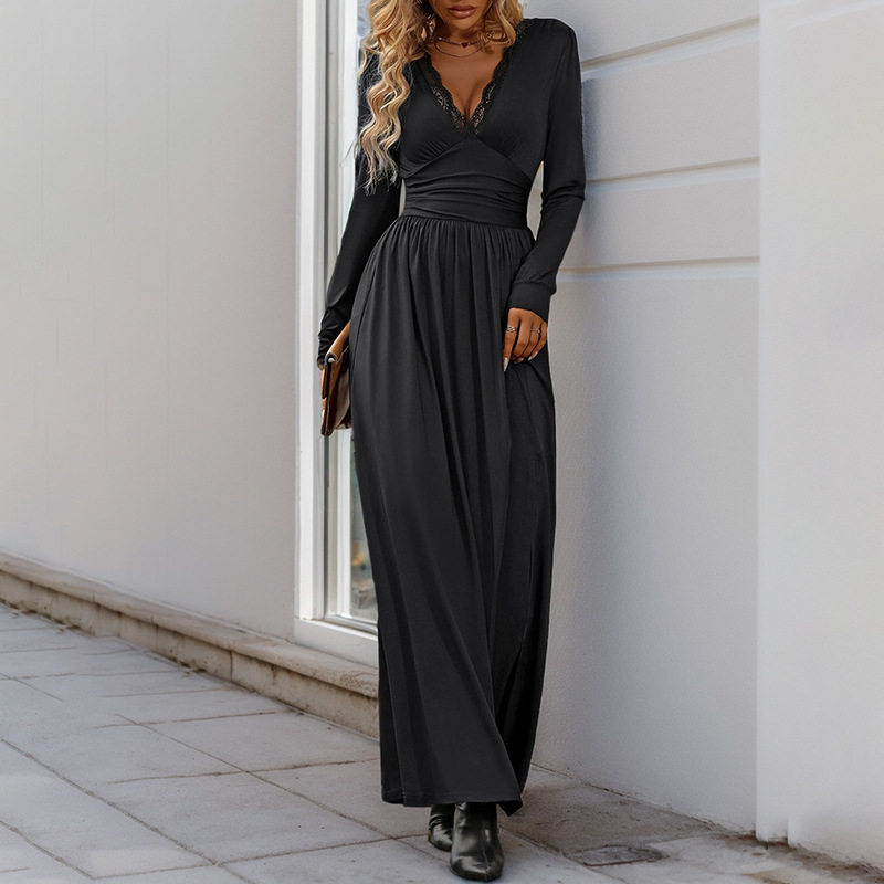 Elegant Lace V Neck Bodycon Dress Solid Color Slim Fit Sophisticated Style Perfect for Evening Events Wholesale