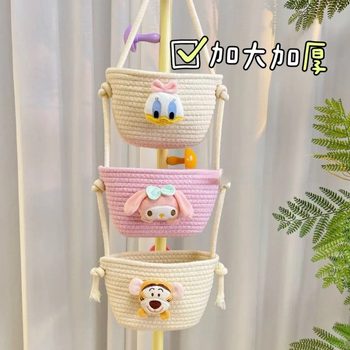 Cartoon Sanouli Winnie the Pooh Co-Branded Three-Layer Hanging Basket Cosmetics Storage Basket Home Wall-Mounted Cute Storage Basket