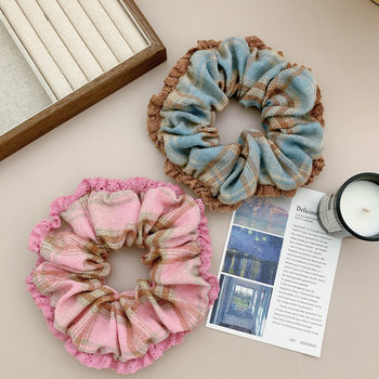 Ins Style Large Intestine Hair Ring Retro Lace Color-matching Plaid Hair Flower Simple High-end Style Hair Rope Ball Head Rubber Band for Women