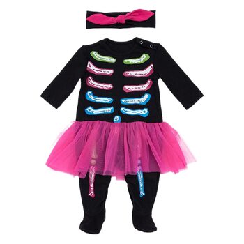 Factory direct Halloween children's clothing wholesale cartoon skeleton baby jumpsuit baby girl plus yarn long sleeve climbing clothes tide
