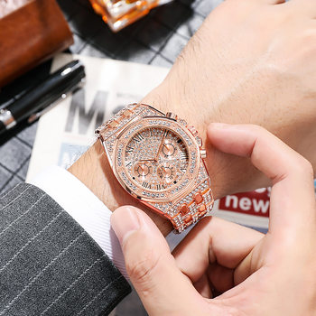 2021 new foreign trade hot-selling watches with full diamond steel band quartz rhinestone dial men's fashion watches cross-border