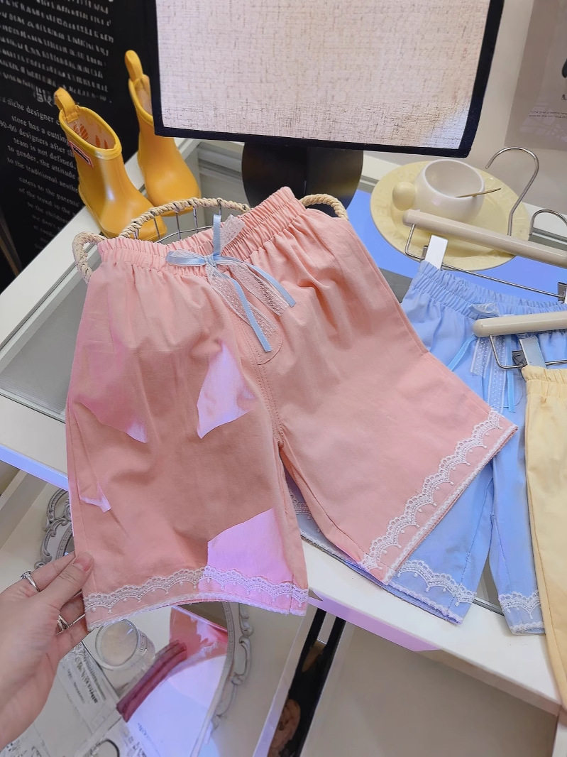 Women's Double-Stripe Lace Shorts, New Summer High-Waist Loose Flowy Wide-Leg Straight Shorts with Bow, Versatile Style