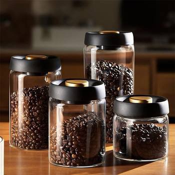 Coffee Bean Storage Tank Vacuum Glass Sealed Tank Push-Type Storage Tank Milk Powder Tea Moisture-Proof Storage Storage Tank