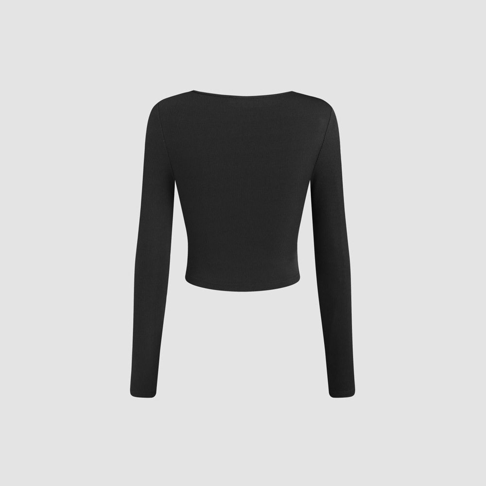 Long Sleeve Knit Top Square Neck Fitted Pleated Design Autumn Winter Fashion for Women Ready to Ship