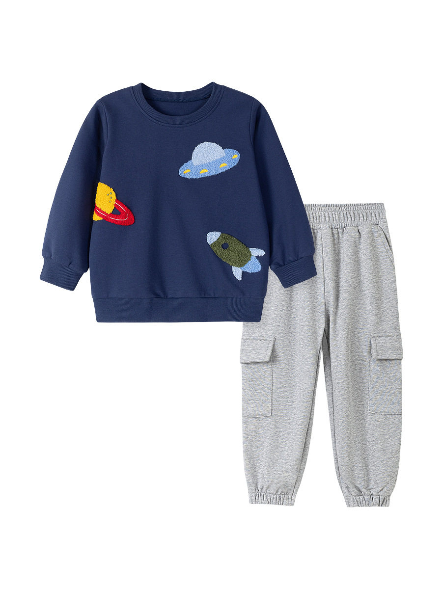 Boys' Autumn Cartoon Hoodie, Space Pattern Kids' Wear