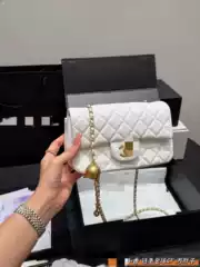 Designer Handbags 2024 New Trendy Fashion Shoulder Bag Small Chanel-Style Quilted Chain Gold Bead Square Genuine Leather Women's Bag