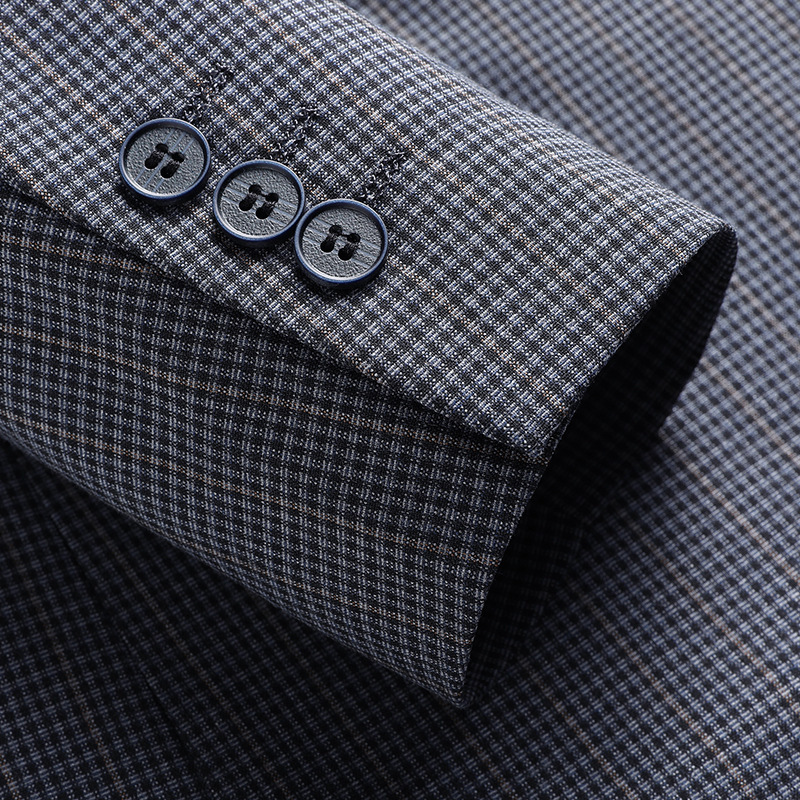 Áo blazer nam dáng thon họa tiết ca rô houndstooth mỏng nhẹ — Xám ca rô houndstooth