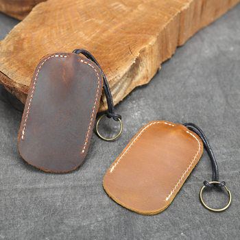 New minimalist crazy horse leather key bag head layer cowhide handmade rope key chain in stock wholesale