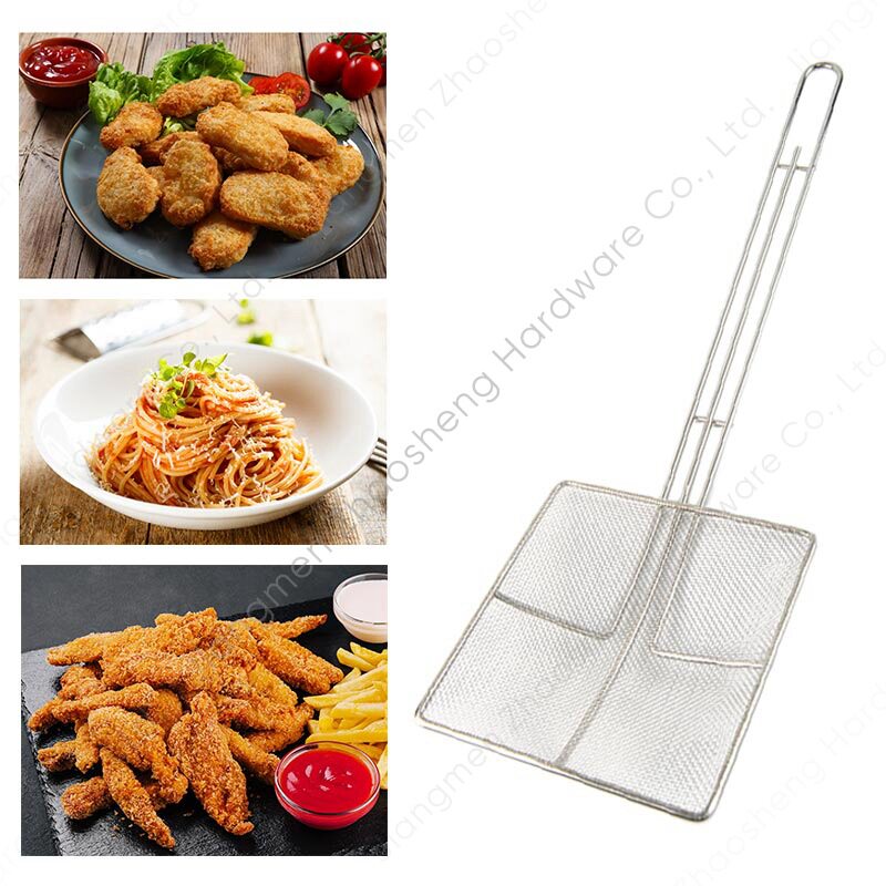 Fried strainer large strainer French fries noodle filter screen stainless steel kitchen commercial fine mesh square strainer shovel