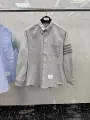 Gray one-sleeved gray four-bar striped oxford long-sleeved shirt
