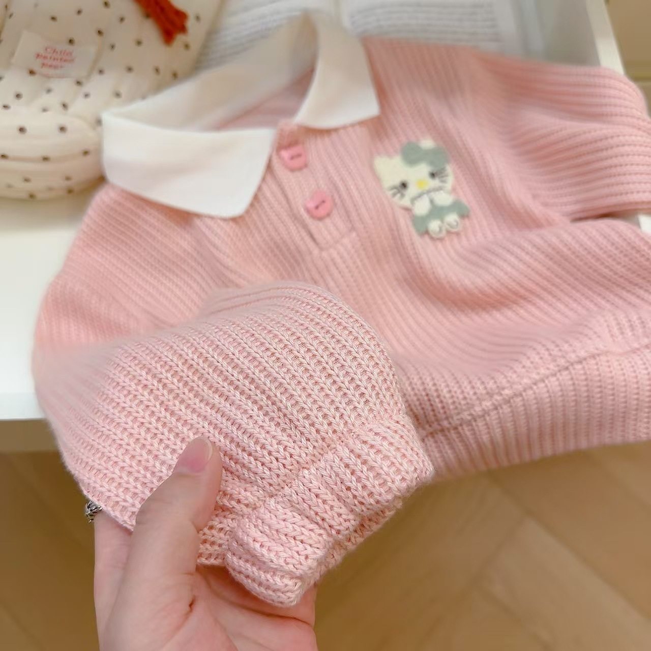 Spring & Autumn Boys & Girls Knitted Embroidered V-Neck Hoodie, Viral Trendy Korean Style Long-Sleeve Top