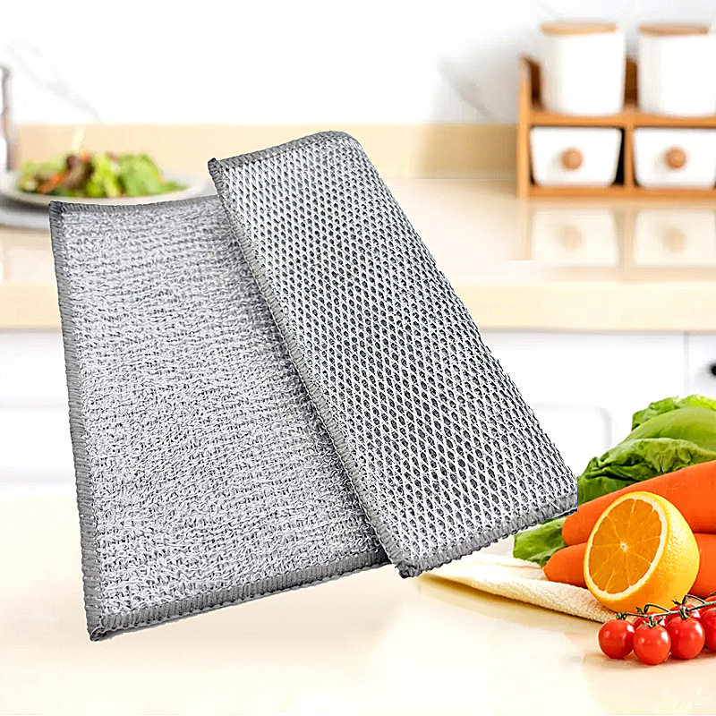 Silver wire dish cloth dual-purpose steel wire dish towel 18*23 non-stick oil cleaning rag kitchen multi-functional cleaning cloth