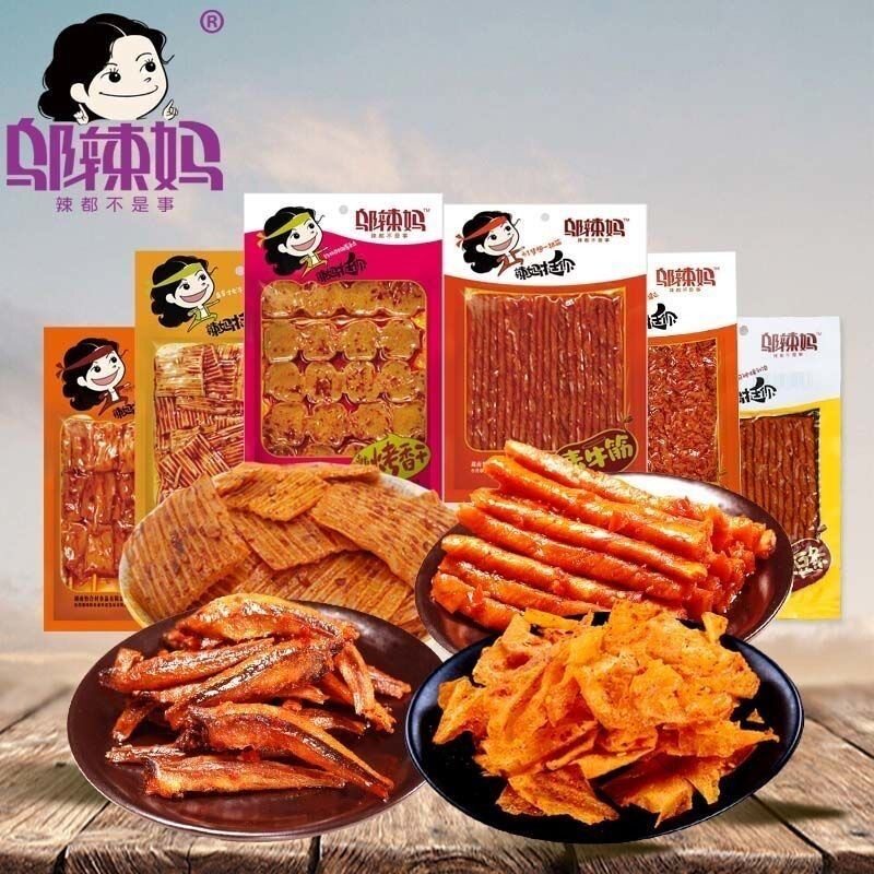 Wu hot mom 100g/90g/85g vegetarian beef balls vegetarian beef tendon mutton string bean curd spicy snacks spicy strips wholesale