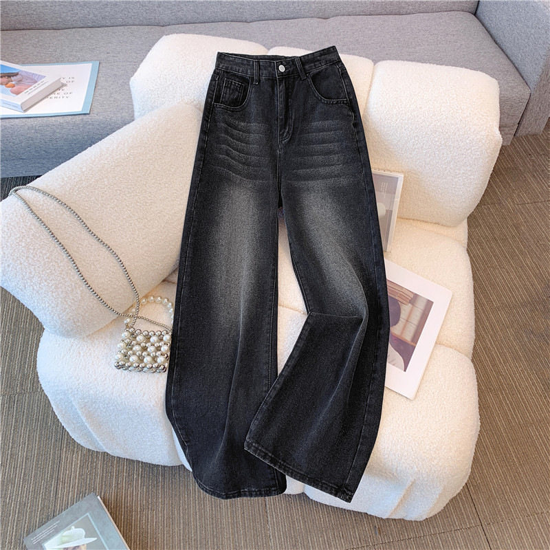 High Waisted Black Wide Leg Jeans for Women Loose Fit Flattering Floor Length Autumn Winter Casual Wear Wholesale