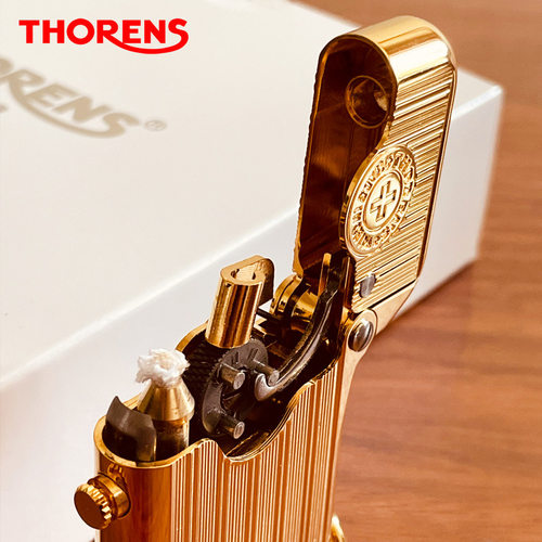 品牌源自THORENS托伦斯正品单钩煤油打火机纯黄铜雕花战壕机砂轮 - 图1