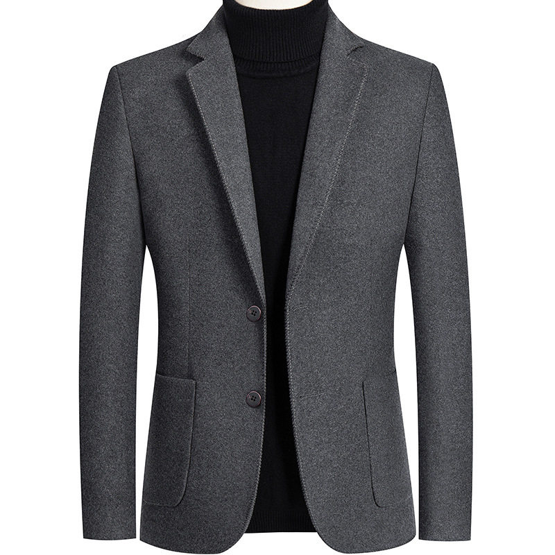 Mens Wool Blazer Coat Casual Fit Long Sleeve Notched Lapel Available in Gray and Black Wholesale Ready to Ship