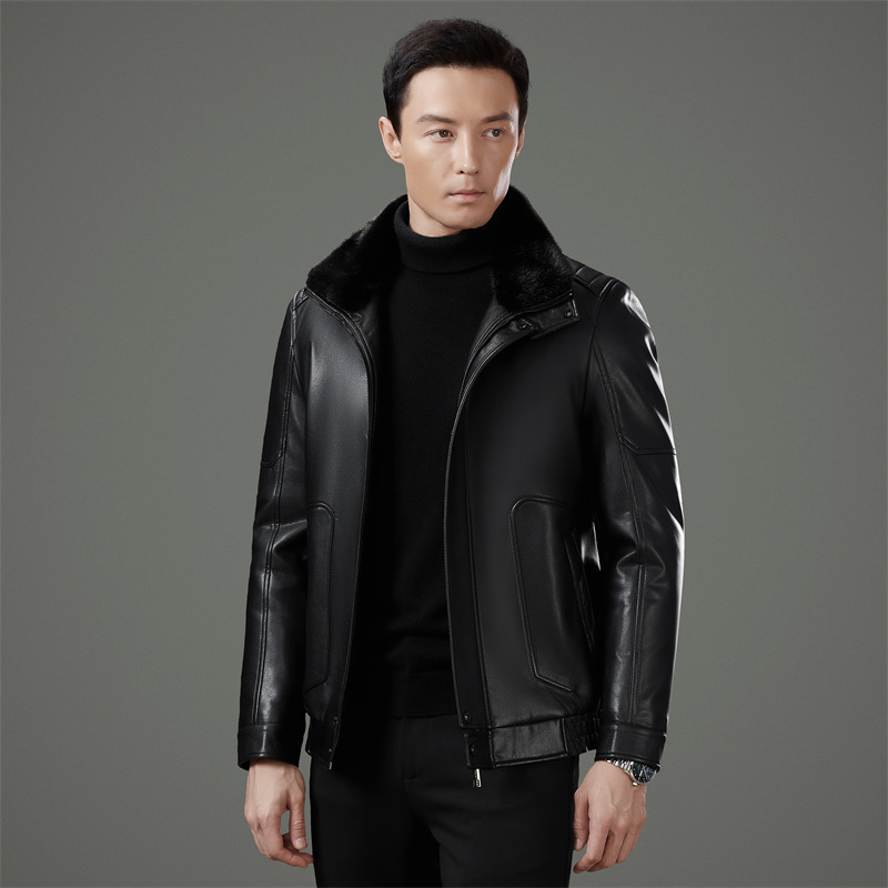 Áo Da Nam Chất Liệu Da Bò Dày Ấm Hàng Mùa Xuân Thu Đông Trung Niên