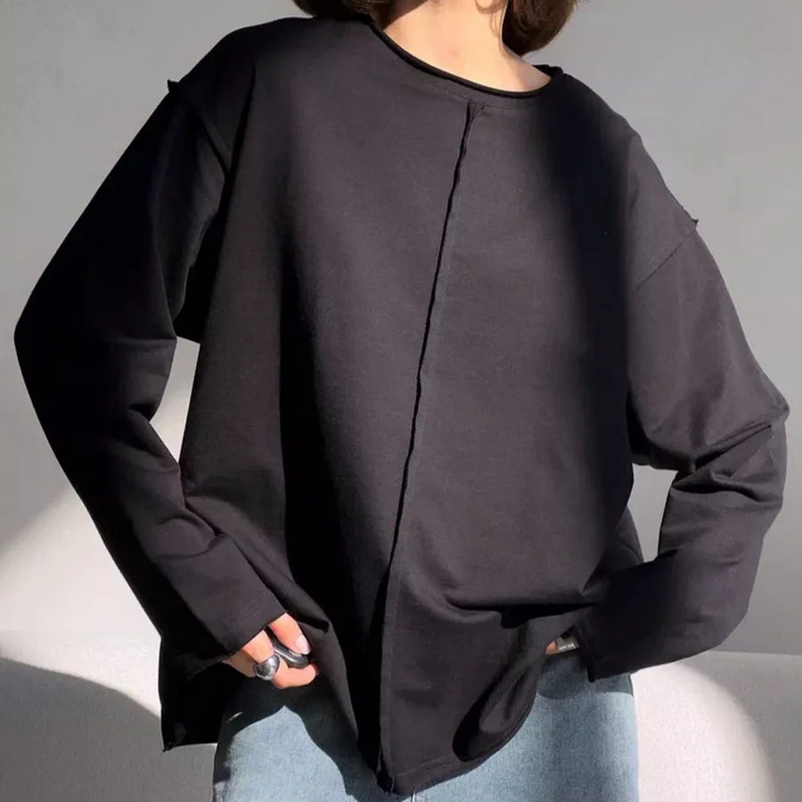 Womens Loose Fit Distressed Cotton Long Sleeve T Shirt Soft Knit Fabric Casual Style Spring Summer Wear Wholesale