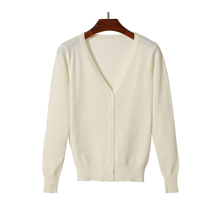 现货跨境货源女装V领春秋针织开衫女款纯色长袖v领外搭薄毛衣大码