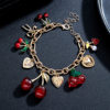 Fashion Personality Cherry Alloy Peach Heart Bow Pendant Adjustable Bracelet for Women Creative Versatile Jewelry Wholesale