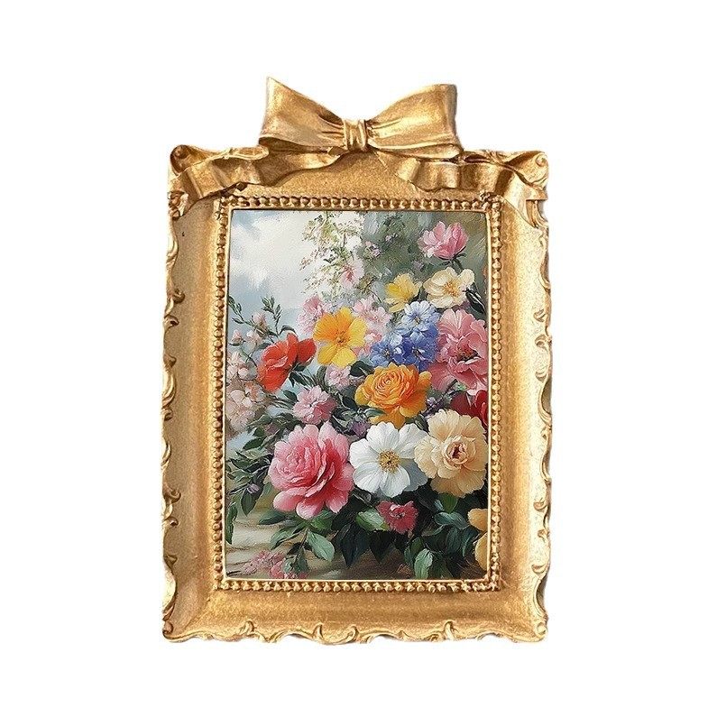 Cross-Border Popular European Bow Resin Photo Frame Picture Frame Rectangular Photo Frame Creative Hollow Table Wedding Retro