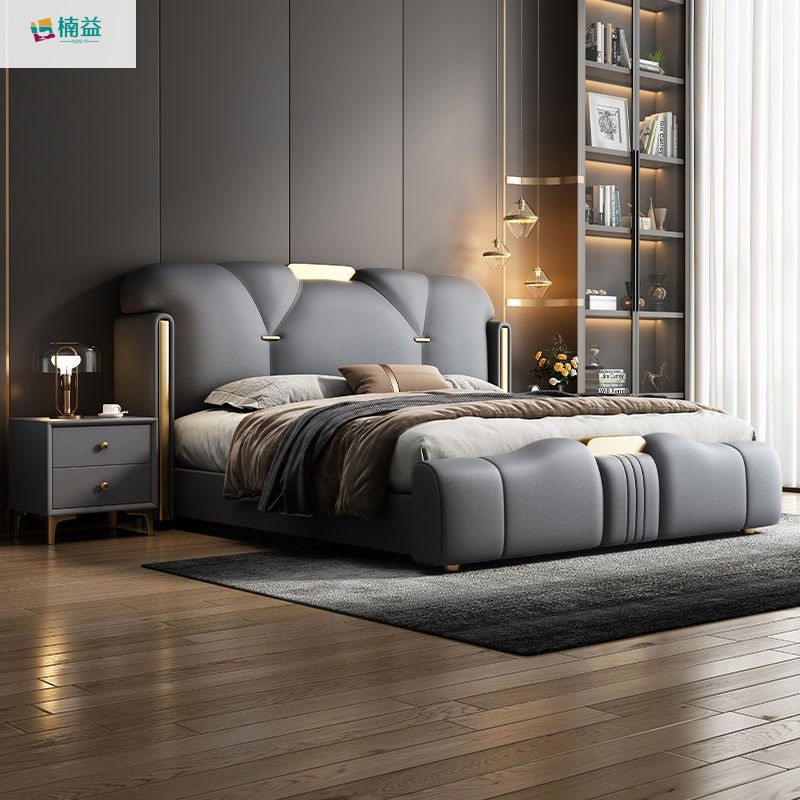 Italian-Style Bed, Light Luxury, Modern Minimalist, Nan Yi Double Bed, Master Bedroom, Internet Celebrity Large Bed, Multifunctional Storage Bed, Soft-Packed Wedding Bed