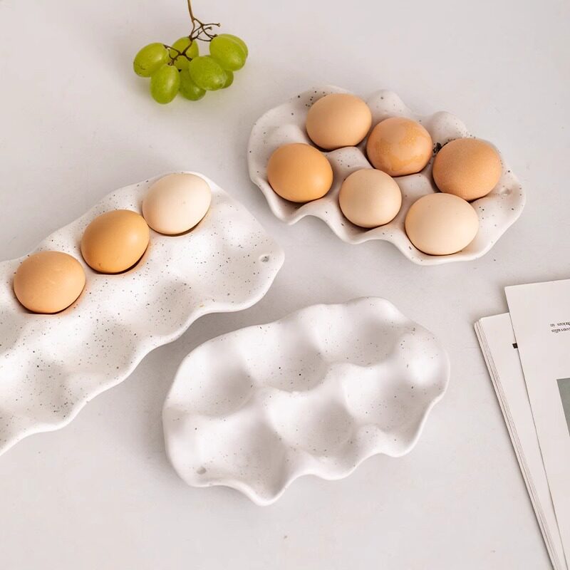 Ins Kitchen Simple Ceramic Egg Tray Storage Box Household Refrigerator Special Fresh-Keeping Box Storage and Organization