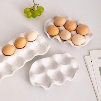 Ins Kitchen Simple Ceramic Egg Tray Storage Box Household Refrigerator Special Fresh-Keeping Box Storage and Organization