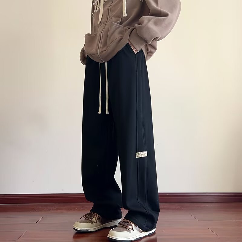 港风简约卫裤男秋冬潮流美式高街百搭休闲长裤复古直筒运动阔腿裤