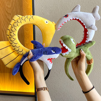 Cute Cartoon Hair Band Funny Carp Dinosaur Headwear Super Cute Shark Wash Face Photo Adult Children Show Hair Card