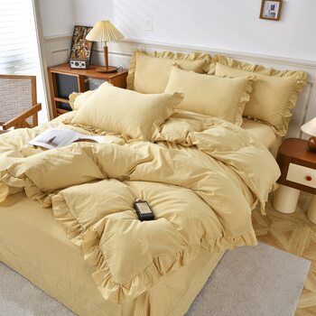 Wholesale ins Korean Plaid Cotton Four-Piece Set Cotton Princess Style Pleated Lotus Leaf Lace Washed Cotton 4-Piece Set