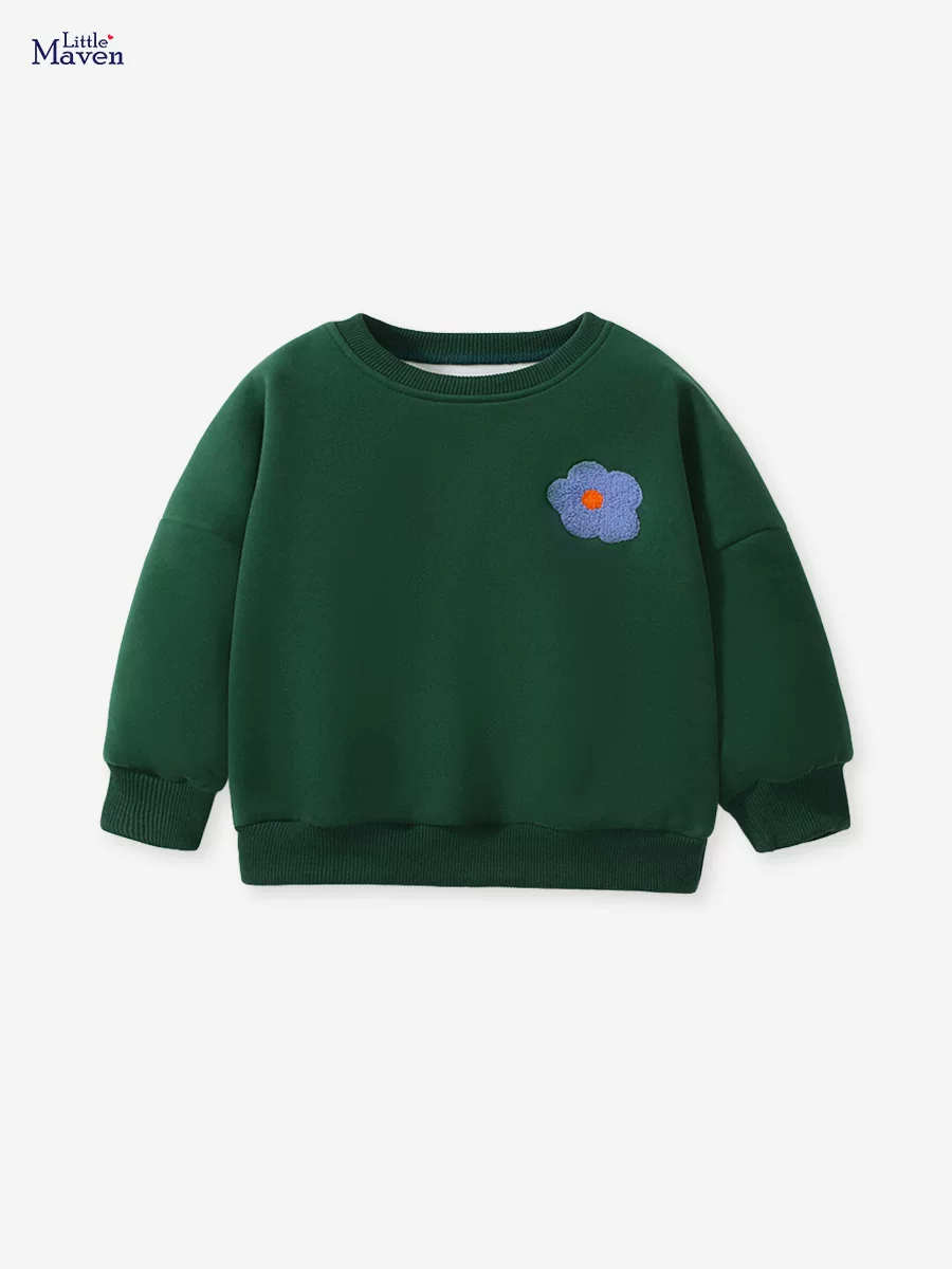 Girls' Autumn & Winter Thickened Fleece-Lined Pullover, Cartoon Kids' Long-Sleeve Hoodie