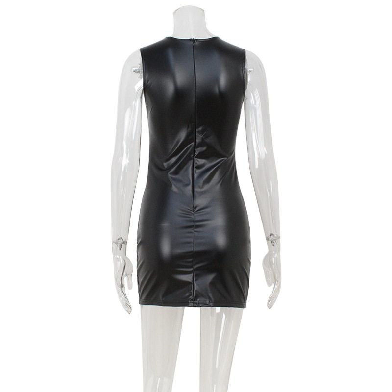 PU Leather Bodycon Mini Dress Solid Color Sleeveless Slim Fit Spring Summer Fashion for Parties Wholesale Available