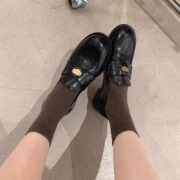 Pleated Horsehide Version ~ Grape Mom's Same Style Retro Small Gold Coin Lazy British Style Loafers Flats Women's Small Leather 