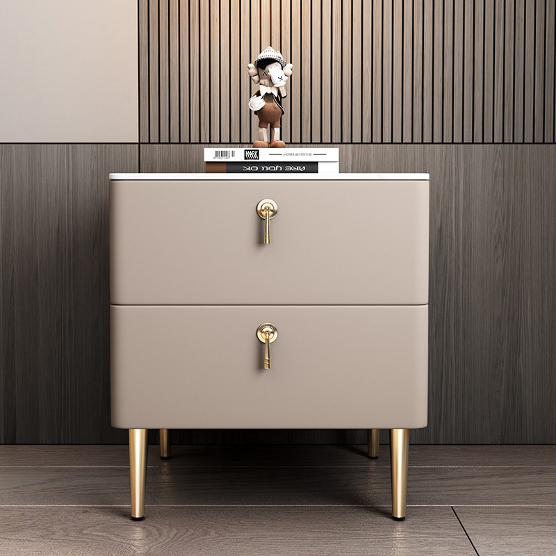 Factory Direct Solid Wood Modern Simple Light Luxury Rock Board Bedside Table Nordic Italian Style Small Storage Bedside Cabinet