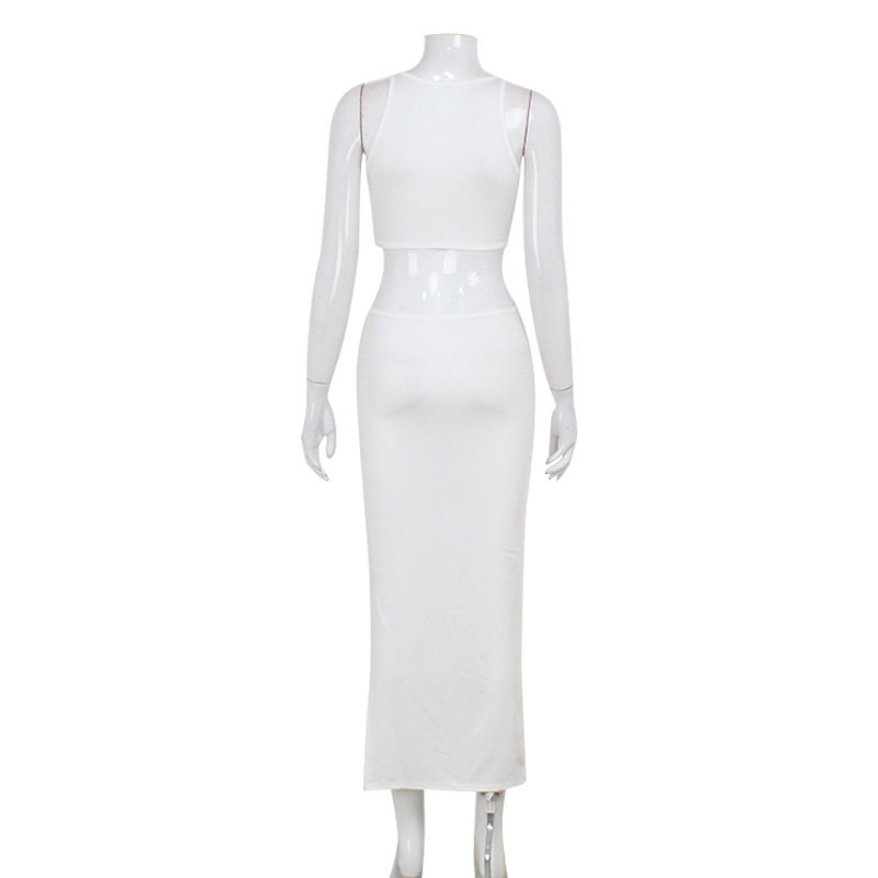 Sleeveless Hollow Out Dress Metallic Accents Solid Color Sexy Split Design Nightclub Wear for Women Wholesale