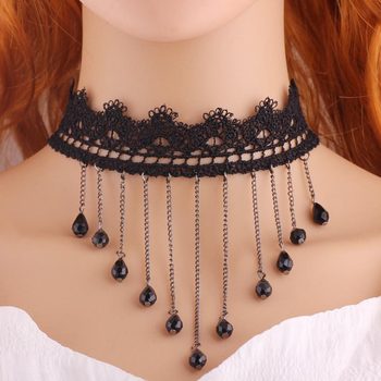 Lace Sexy Necklace for Women, Versatile Collarbone Chain Choker, Black Exaggerated Neckband, Dress Accessory, Dance Wholesale Neck Jewelry