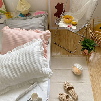 Pair of Soft Chiffon Quilted Pillowcases, Single Stylish Girly Ruffle Design, Aliexpress