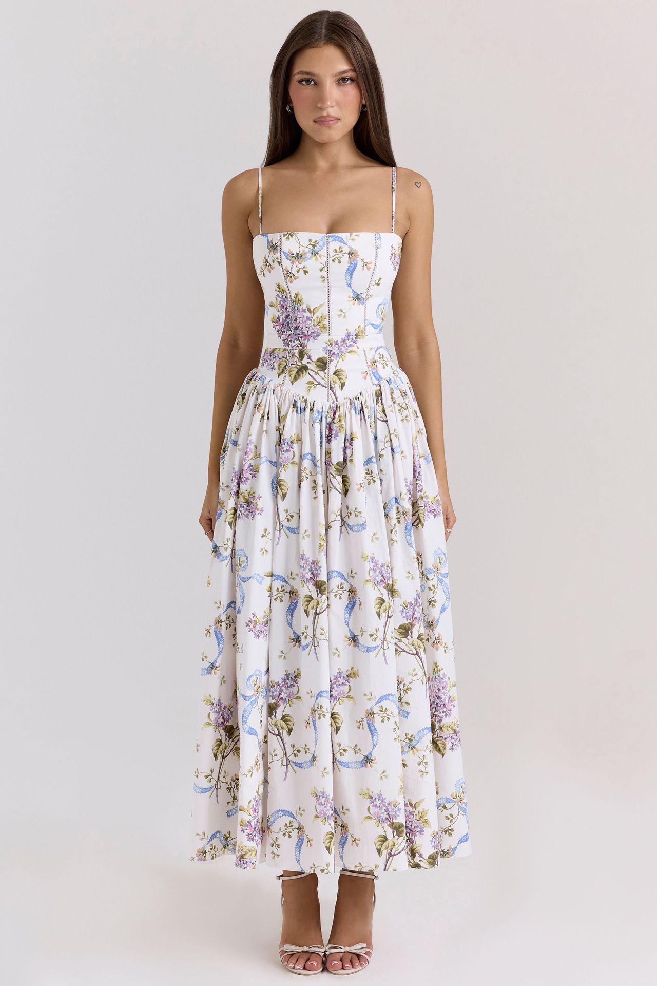 Elegant Floral Print A Line Maxi Dress Slim Fit Sleeveless Soft Fabric Perfect for Summer Events Wholesale Available
