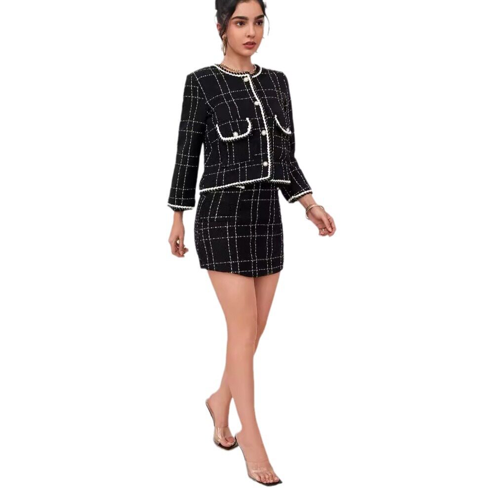 Chic Two Piece Set Elegant A Line Skirt Stylish Tweed Fabric Vintage Inspired Perfect for Parties or Casual Outings