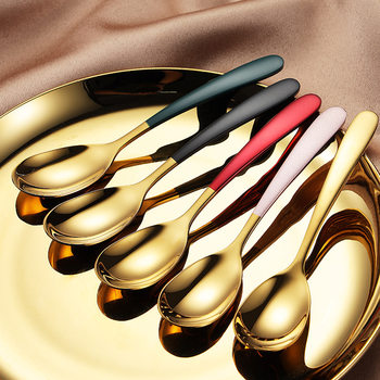 Net red 304 stainless steel dessert spoon creative paint titanium plated children's small spoon spoon spoon factory wholesale tableware